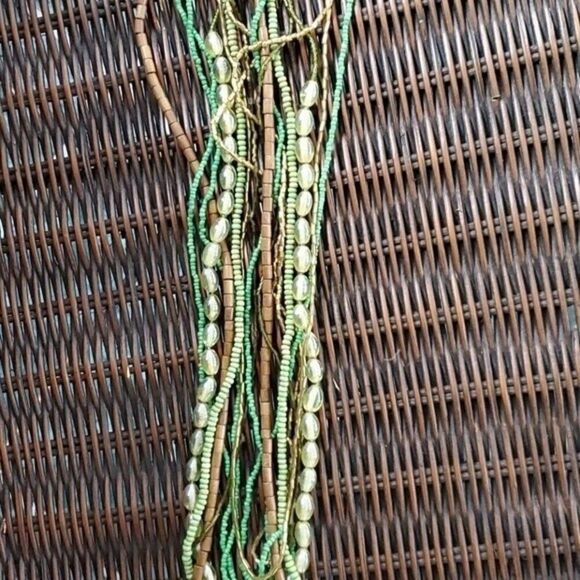NWT Sonoma Boho beaded long necklace & earrings, earth tones green brown fairy - Picture 4 of 4